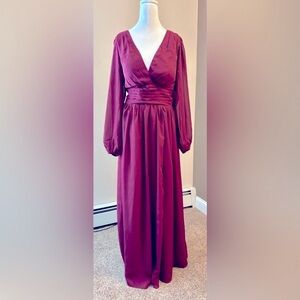 Burgundy Chiffon Evening Gown with Matching Lace Jacket Set